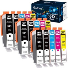 564XL Ink Cartridges 15 Pack for HP Photosmart 7520 7525 7510 B8550 C5370
