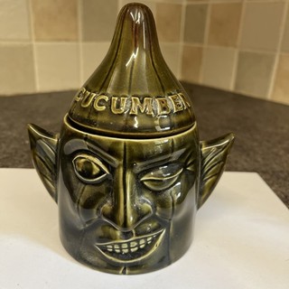 Price & Kensington Cucumber Face Storage Jar Ceramic Container Pot Vintage Green