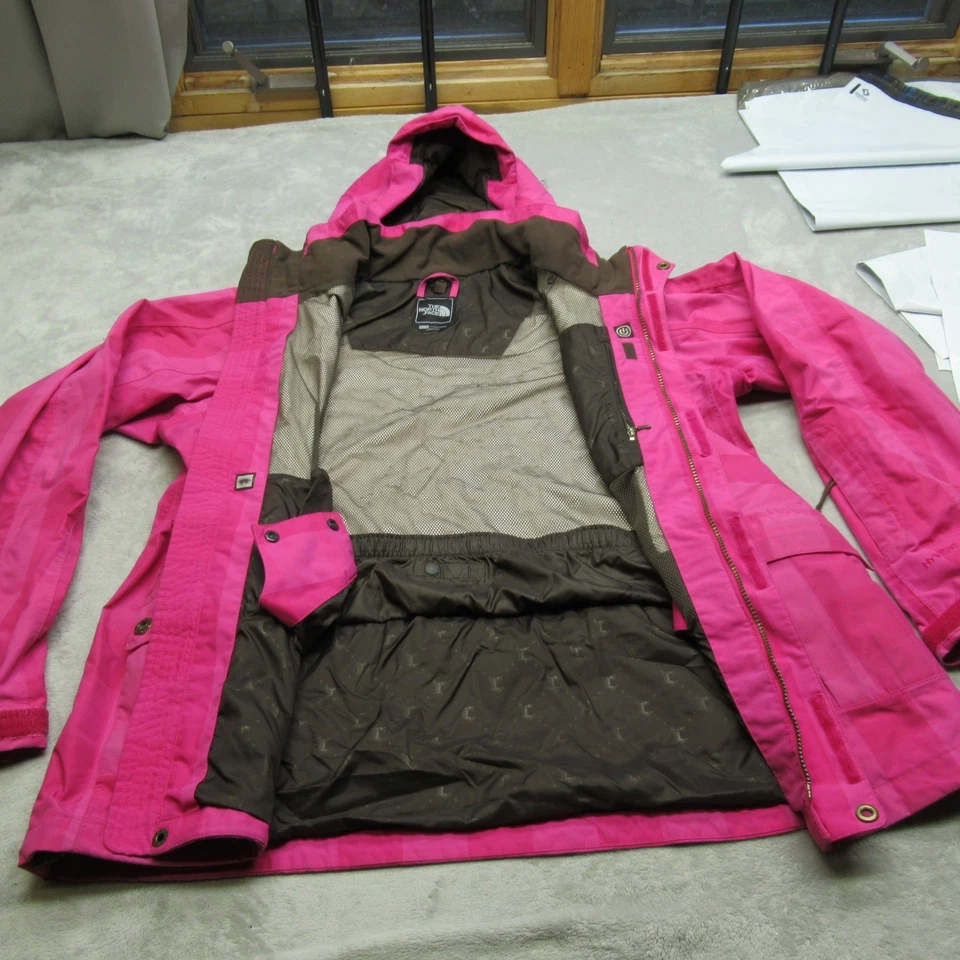 Chaqueta para mujer The North Face XL rosa a rayas forrada con capucha impermeable snowboard Foto 3 de 4