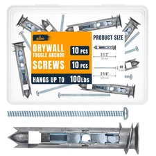 EZ Self-Drilling Drywall Toggle Anchors Kit – Heavy Duty Metal Anchors with Scre
