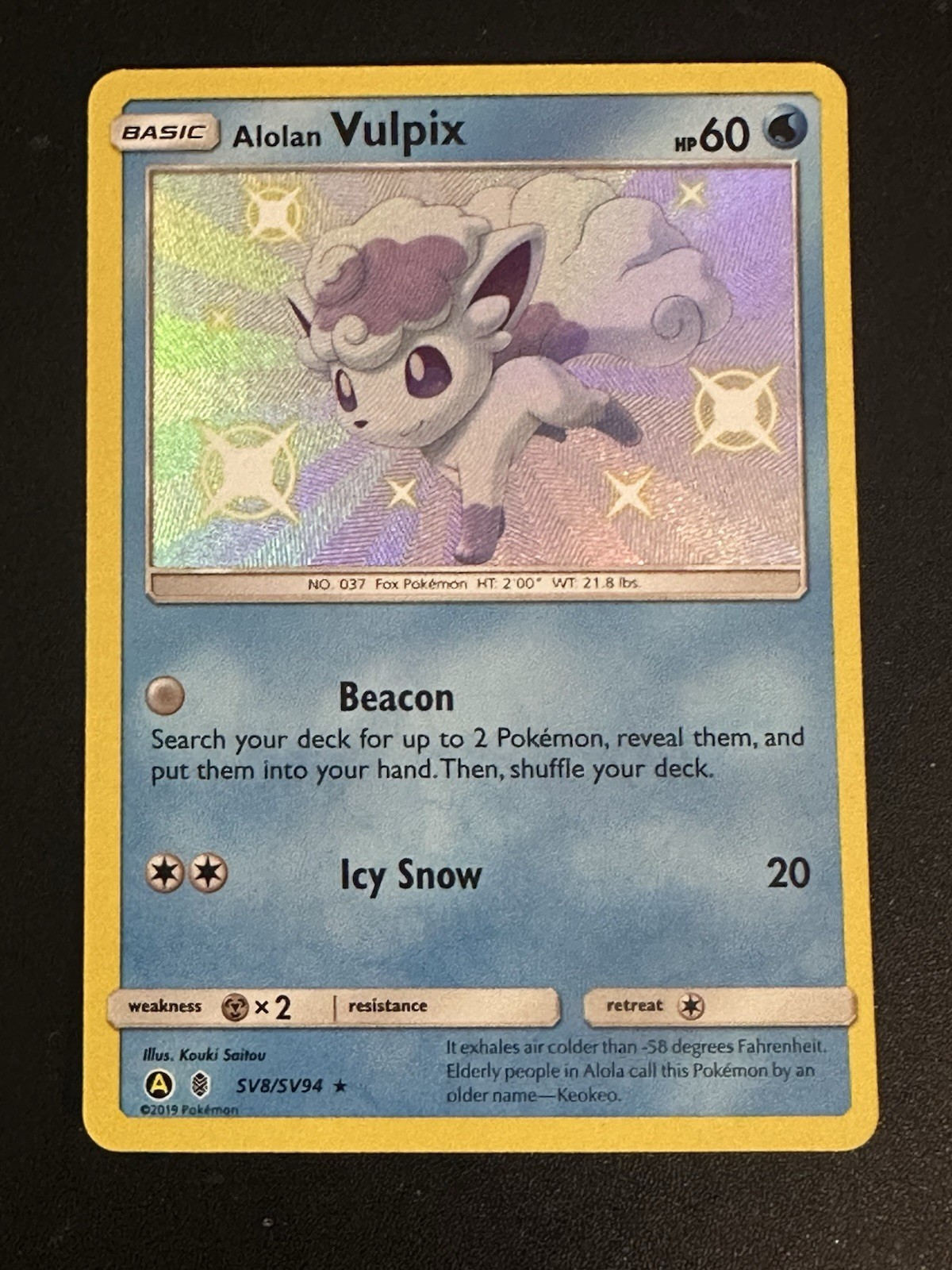 Alolan Vulpix SV8/SV94 Pokémon Hidden Fates Baby Shiny Vault Holo NM