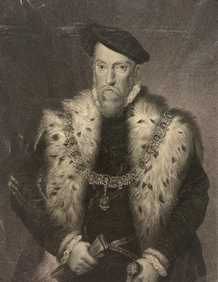 Antique 1818 Henry Fitzalan Matted Print from Holbein Portrait, Historic Decor