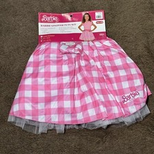 Girls BARBIE Pink Gingham Tutu Skirt Costume Kit-Dress Up Size S/M Bow NEW