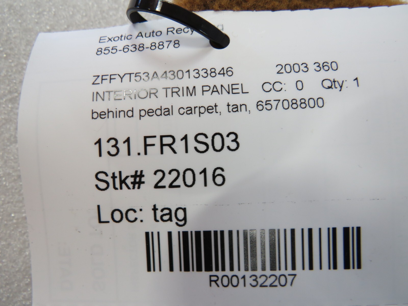 Ferrari 360, Behind Pedal Carpet, Tan, Used, P/N 65708800