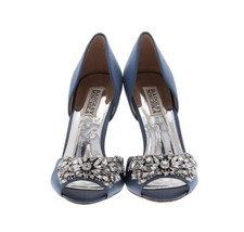 Badgley Mischka Blue Satin Embellished Heels   Size 7