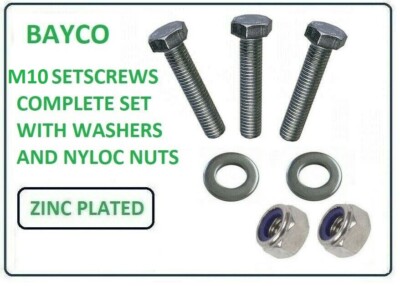 M10/ 10MM NYLOC MUTTER/SCHRAUBE/SCHEIBE SET BZP VOLLGEWINDE SÄTZE + UNTERLEGSCHEIBE + NYLOC
