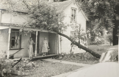 1950s Natural Disaster Fallen Tree Hit House Tragedy Damage Real Photo P14a17