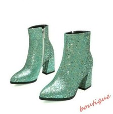 Womens Glitter Sequins Ankle Boots Zip High Heel Pointed Toe Party Dress OL Work