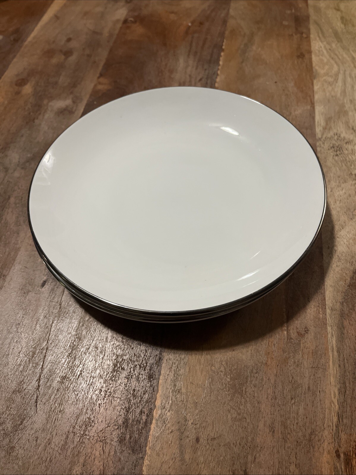 2 Pier 1 Platinum Rim 4-Piece Porcelain Dinner Plates 8.5 Inch Set