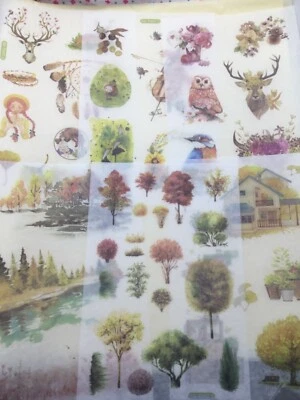 6 sheets Washi autumn sticker vintage nature, junk journal, scrapbook, ephemera