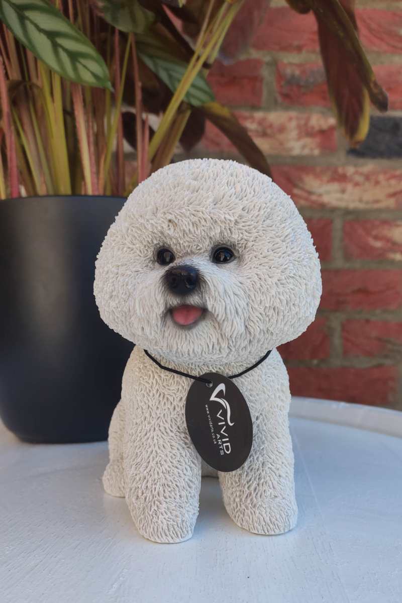 Vivid Arts Bichon Frise Gartenfigur Aus Kunstharz – Handbemalt, Frost- & UV-beständig