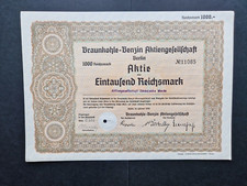 Akcja imienna Węgiel brunatny-Benzyna AG 1000 RM 1936 Berlin #11085