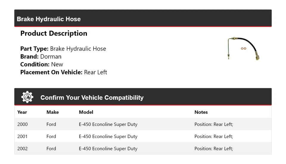 Manguera hidráulica de freno Dorman 2001 para Ford E-450 Econoline Super Duty 2000-2002 Foto 2 de 3