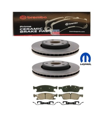 OEM MOPAR JEEP GRAND CHEROKE 2 FRONT BRAKE ROTORS & BREMBO CERAMIC PADS 2011-21