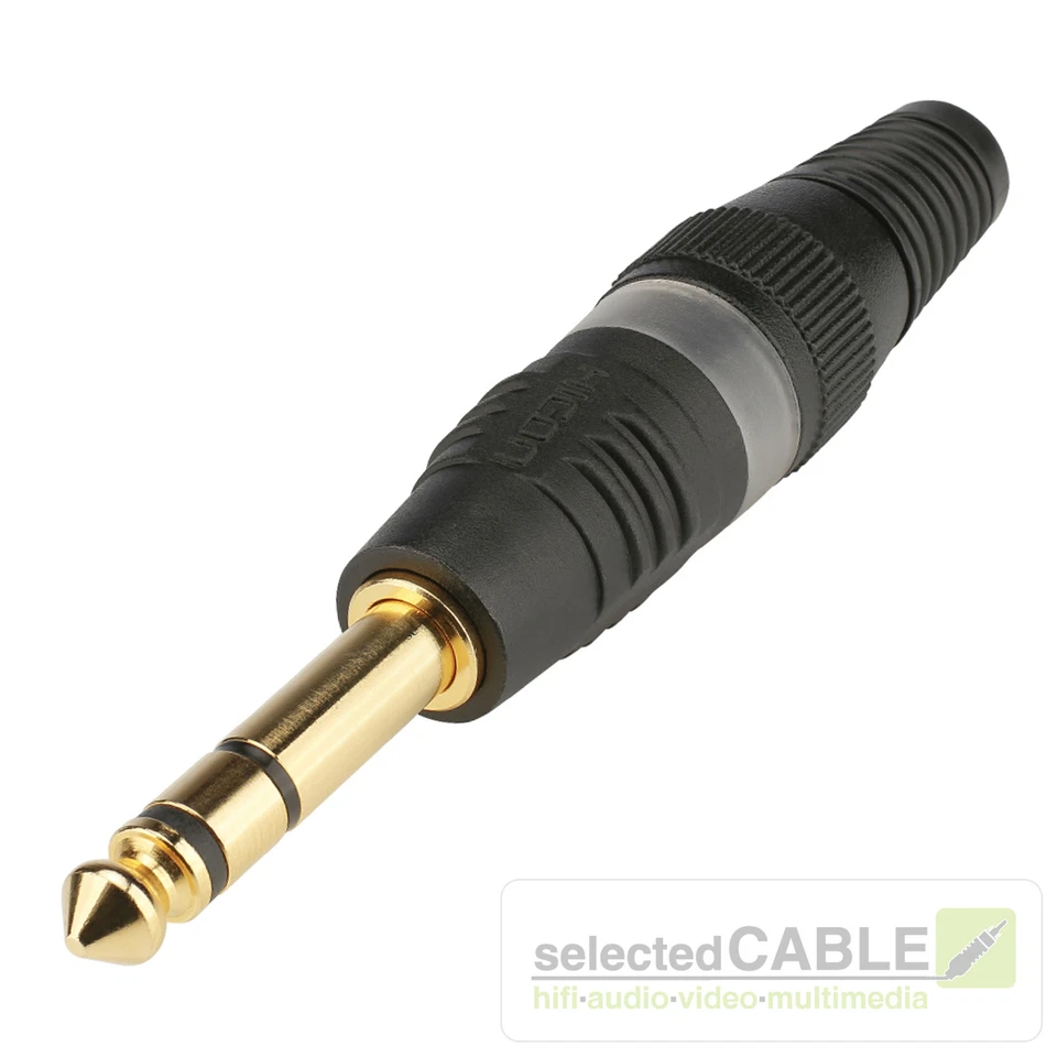 HICON 6,3mm Klinkenstecker 3-pol male stereo schwarz - Massivpin | HI-J63S03-G