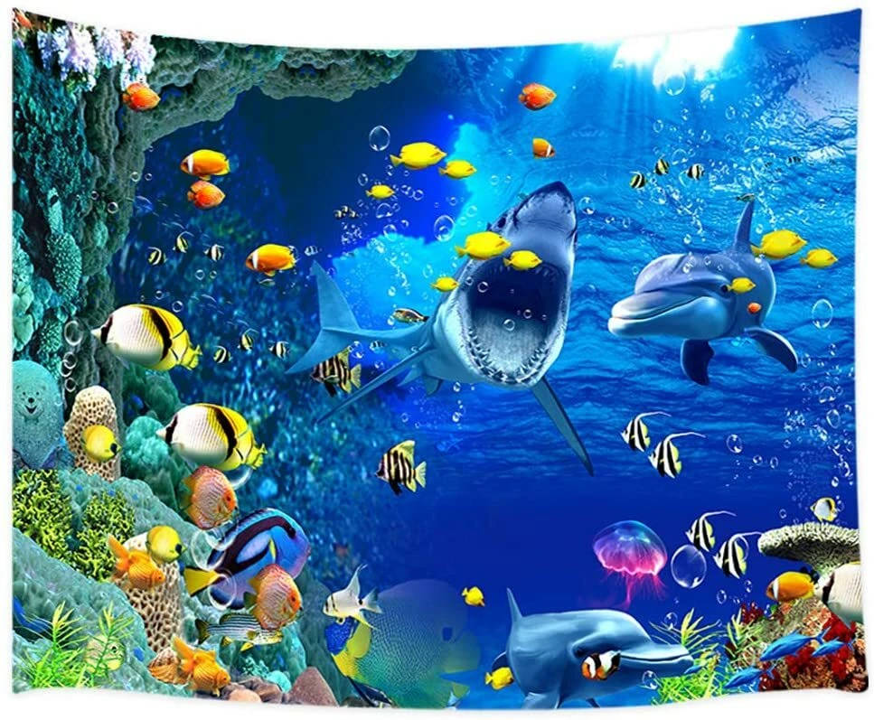 Tropical Ocean Fish Tapestry Wall Hanging Poster Wildlife Nature Fun  60x40in