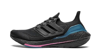 Men's Adidas UltraBoost 21 Running Shoes Black / Carbon / Teal Sz 8 FZ1921