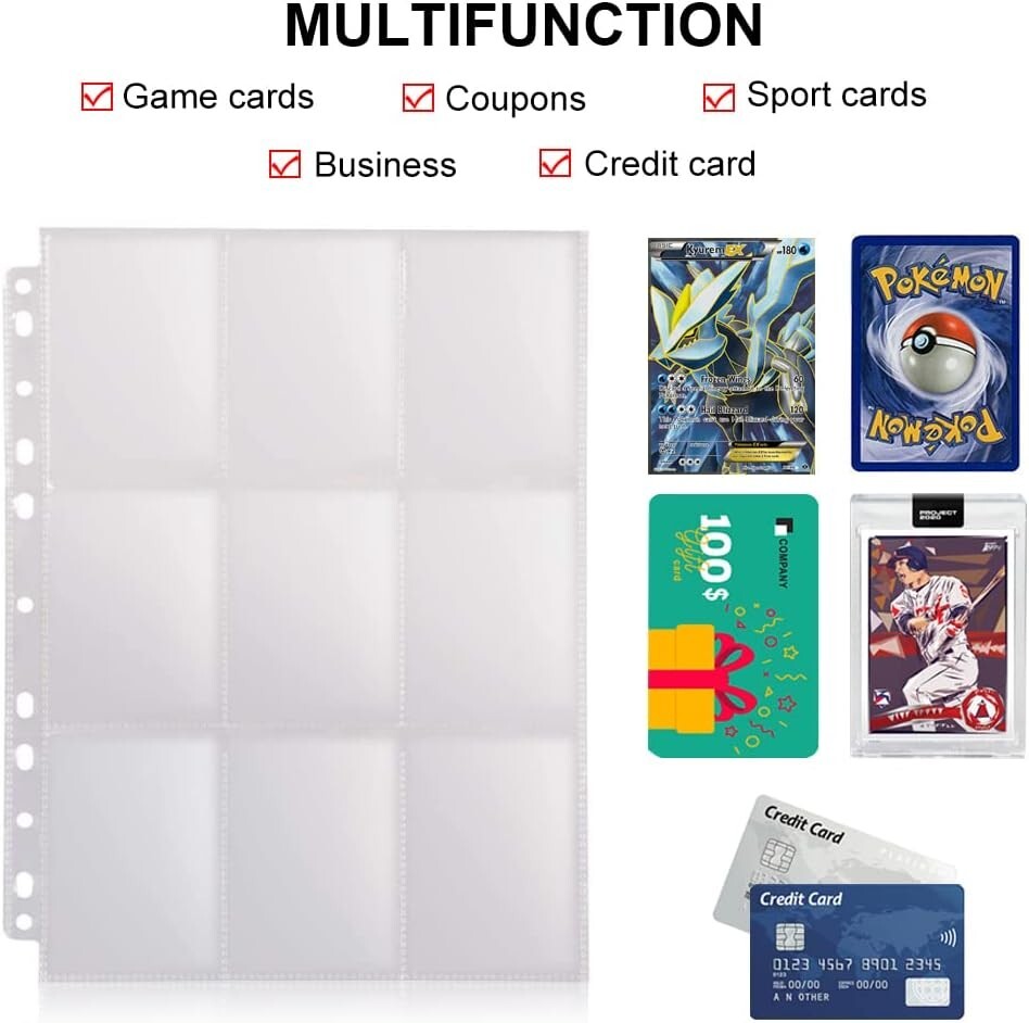 540 Pockets Card Sleeves Binder Sheets Baseball Card Sleeves Pages for
