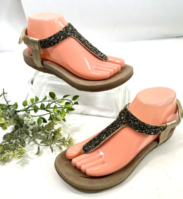 Aetrex Gold Bead Thong Flat Sandals Womens 7.5-8 US 38 EU Ankle Strap