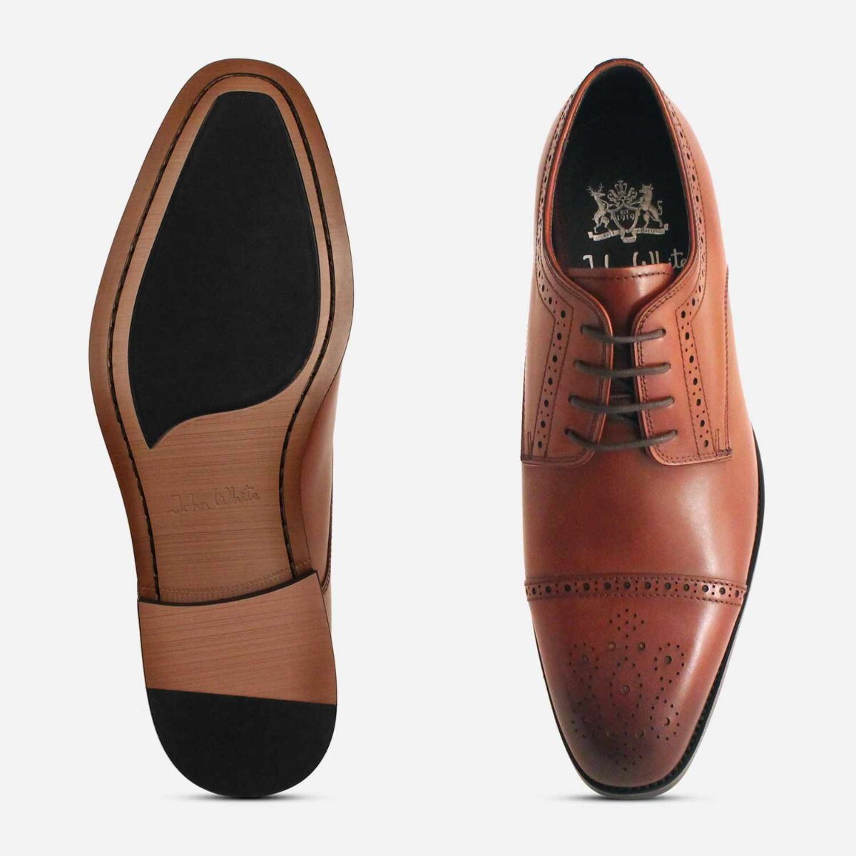 John White Tan Brown Lace Up Brogues 