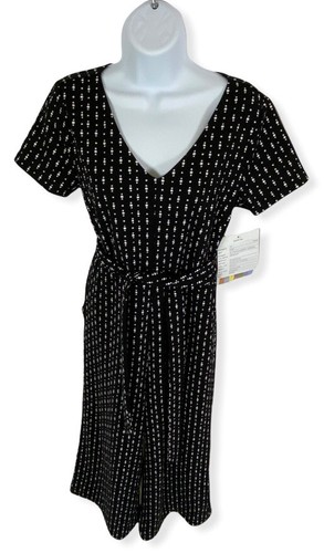 NWT~ANN TAYLOR LOFT~Black White KNIT Tie Waist Wide Crop Leg JUMPSUIT~S? Sample! - Picture 6 of 8