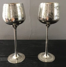 Lot of 2 Vintage Etched Chalice Goblet Silver Plate Z.Y.India
