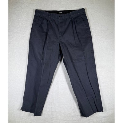 LLBean Comfort Waist Pleated Pants Mens 37x29 Gray Chinos Casual Office