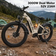 3000W Dual Motor 52V 23AH E-Mountain Bike 39 MPH 26" Fat Tire E-Bike for adults