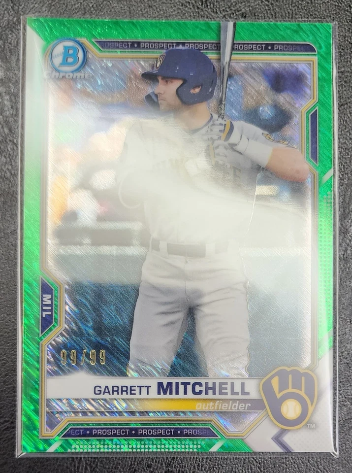 2021 Bowman Chrome Green Diamond Refractor 99/99 Garrett Mitchell BCP-129 - Image 3 of 3