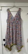 Anthropologie Dress Womens 2X Floral Pasley Asymmetric Ruffle Hem Boho Bohemian