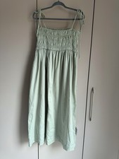 ASOS Design Sage Green Cotton Midi Dress Size 16 – Shirred Bodice, Tie Straps