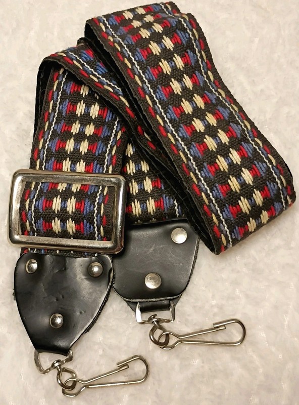 '70S Patriotic Hippie Woven Red White & Blue Adjustable Camera Strap Leather End