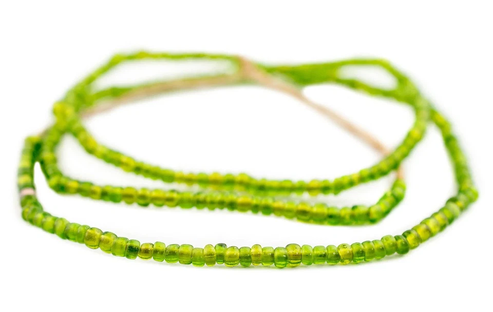 Vintage Lime Green Seed Beads 3mm Ghana African Glass 26 Inch Strand Handmade - Image 3 of 4