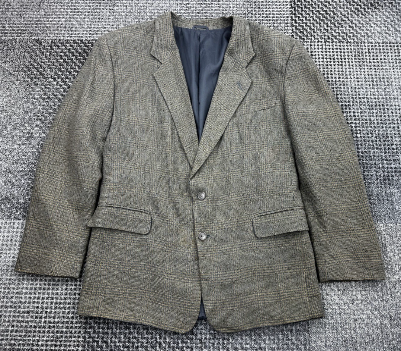 Vintage Louis Raphael Sequel Blazer 40R Blue Yellow Plaid Silk Blend Korea