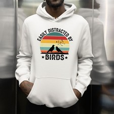 Easily Distracted By Birds Hoodie Printed Bird Lover Gift Watching Vintage Hoody