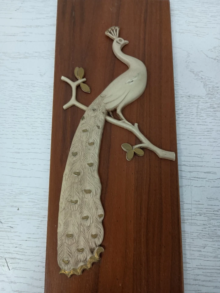 Placa de pared de pavo real 3D de colección escultura madera plástico decorativo hecho a mano colgante Foto 2 de 4