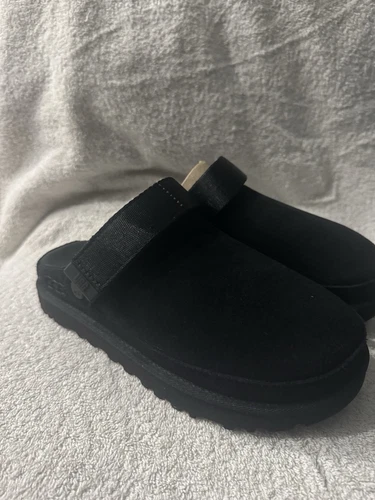 UGG SANDALI NERI GOLDENS ZOCCOLI SCAMOSCIATI PLATEAU DONNA US 8 EUR 39 ~NUOVI CON SCATOLA