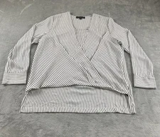 Catherine Malandrino Women’s Blouse XL Black White Striped Long Sleeves C33