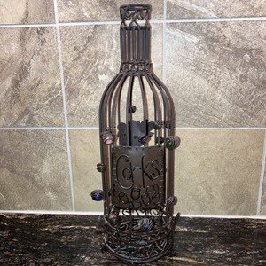 Metal Wine Cork Holder Shape of Wine Bottle 14.25" Rustic Bronze Finish