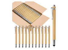 100pcs Pens Bulk 2-in-1 Stylus Tip Wooden Pens Engraving Wooden Ballpoint Pen...