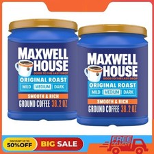 2 Packs Maxwell House Original Roast Ground Coffee, 38.2 oz Canister, Medium 7.91 per pound