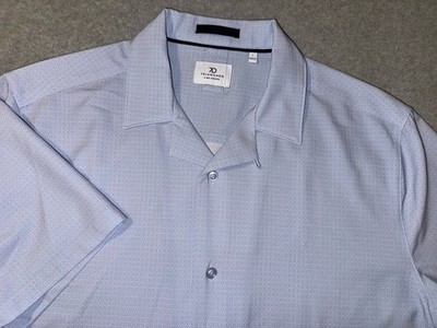 7 DIAMONDS 4 WAY STRETCH PAULO CAMP MENS BUTTON UP SHIRT LIGHT BLUE LARGE