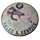 Vintage BMW Sign - Motorcycle Gas Pump Service Auto Porcelain Sign