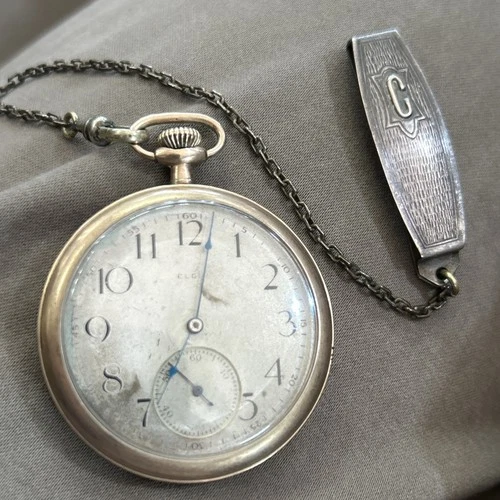 1917 Elgin Grade 303 Antique Pocket Watch 12S 7J Gold Filled With Chain