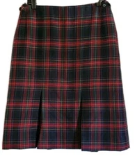 Daks London Y2K Vintage 80's Red Tartan Plaid Wool Skirt Pleated GB SZ 16/US 12
