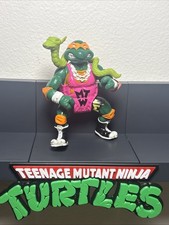 1991 Vintage TMNT Shell Slammin' Mike Figure w/ Sewer Snake Ninja Turtles