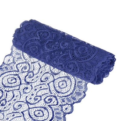 7,1'' elast. Spitzenstoff, floral, für Braut/Kleidung/DIY, Dunkelblau, 15Yd