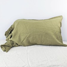 Olive Green Ruffles Linen Pillowcase, 100 French Linen Pillow Cover, King Si...