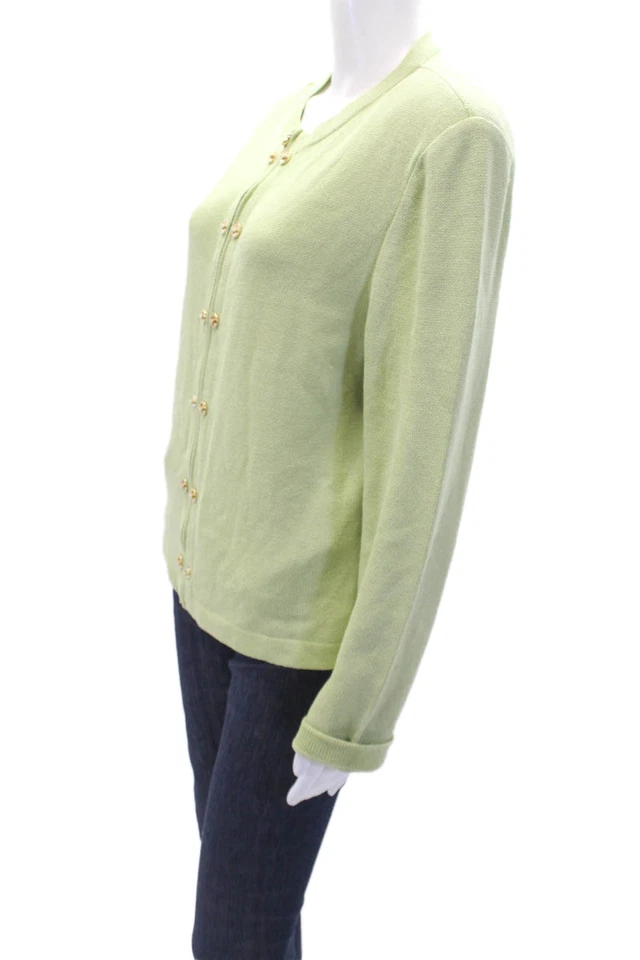 Cardigã suéter St. John Collection By Marie cinza feminino com zíper verde tamanho 14 - Imagem 2 de 4