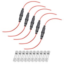 5Pcs 6x30mm Inline Screw Type Fuse Holder 22AWG Wire with 10Pcs 8A Glass Fuse